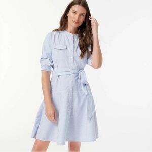 J. Crew Womens Oxford Cotton A Line Shirt Dress Blue White Striped Size 6 Preppy